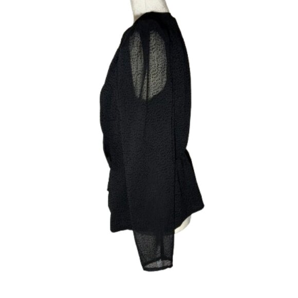 Express Black Solid Puff Sleeve V-Neck Top Size Large - Picture 4 of 8